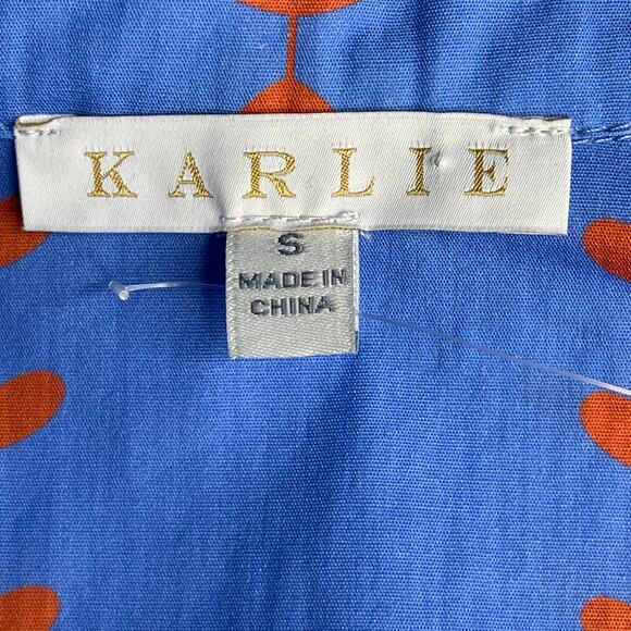 Karlie womens Floral Vine Poplin Button Up Top Blue Long Sleeve size S New - Picture 4 of 9